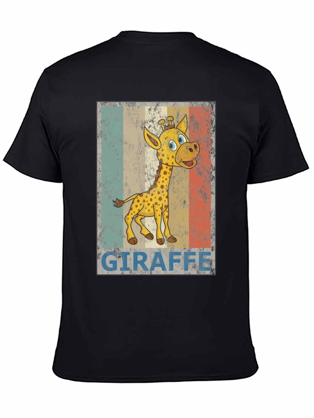 Giraffe Cartoon Print Black T-Shirt