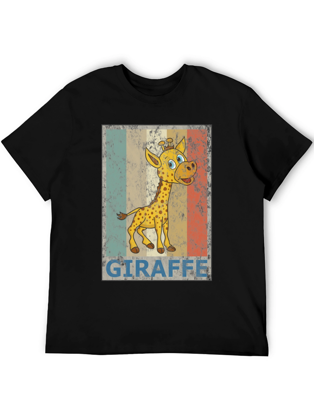 Giraffe Cartoon Print Black T-Shirt