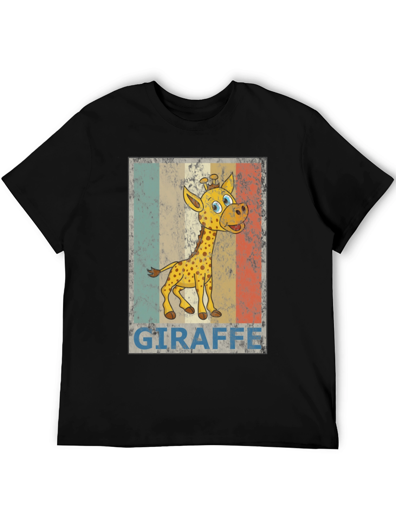 Giraffe Cartoon Print Black T-Shirt