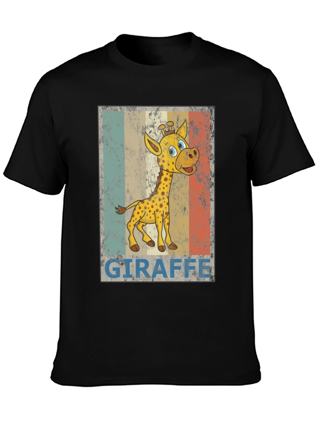 Giraffe Cartoon Print Black T-Shirt