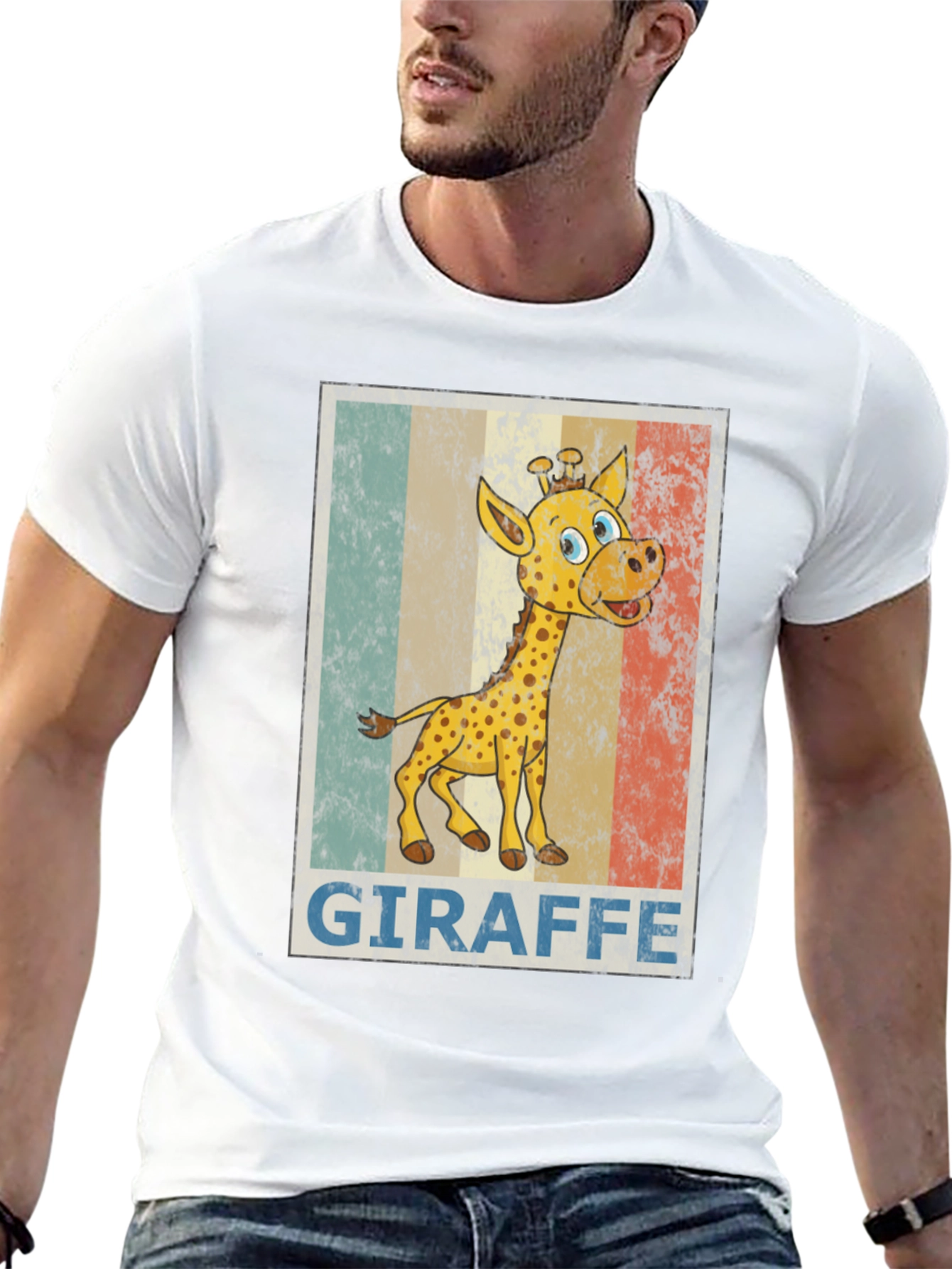 Giraffe Cartoon Print Black T-Shirt