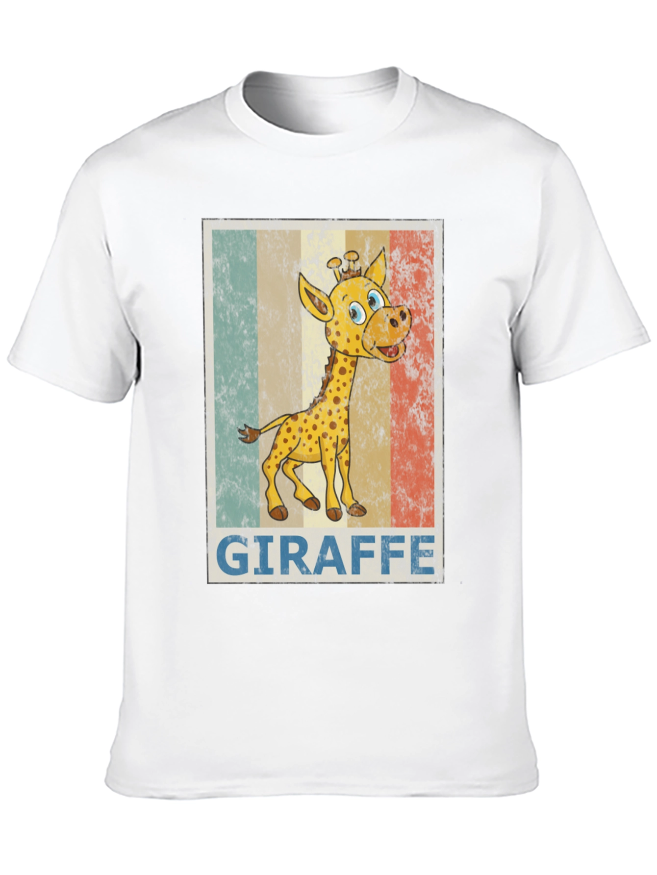 Giraffe Cartoon Print Black T-Shirt
