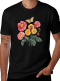 Floral & Butterfly Print Black T-Shirt