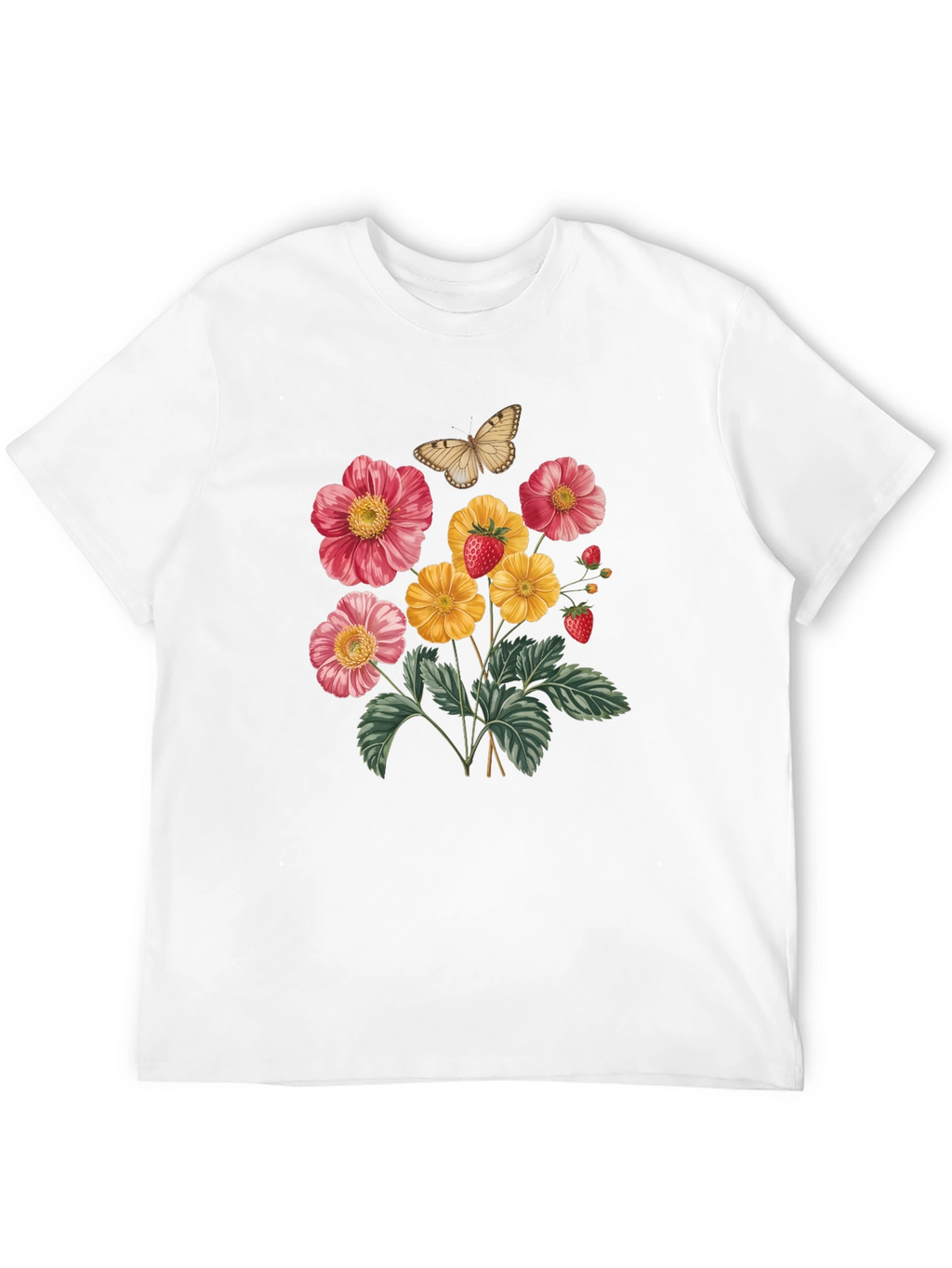 Floral & Butterfly Print Black T-Shirt