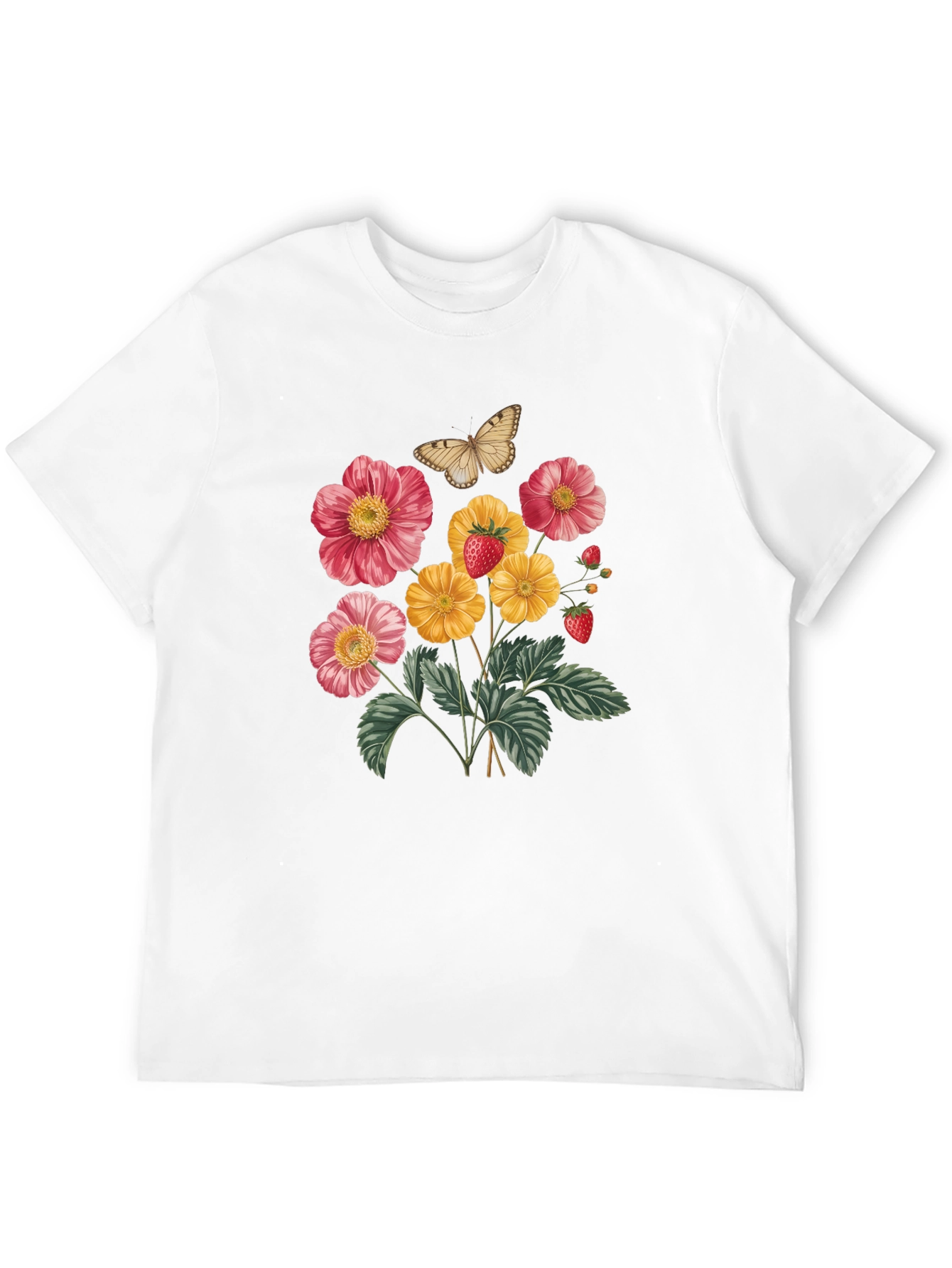 Floral & Butterfly Print Black T-Shirt