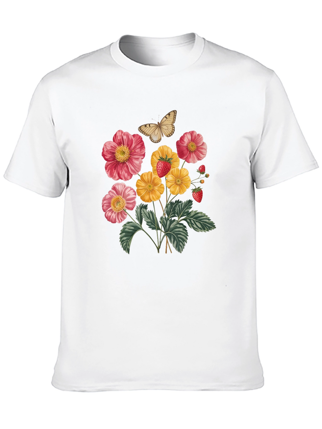 Floral & Butterfly Print Black T-Shirt