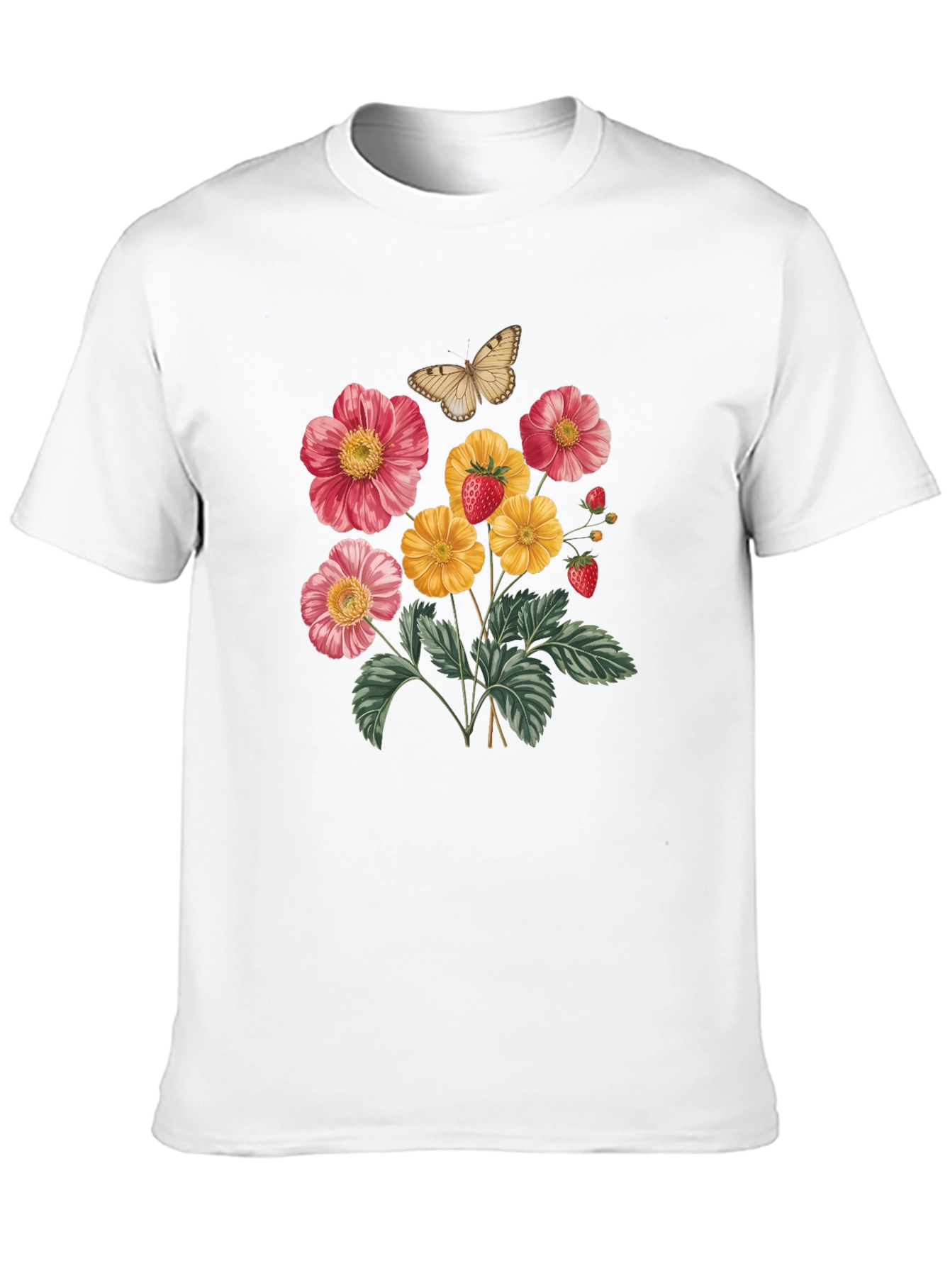 Floral & Butterfly Print Black T-Shirt