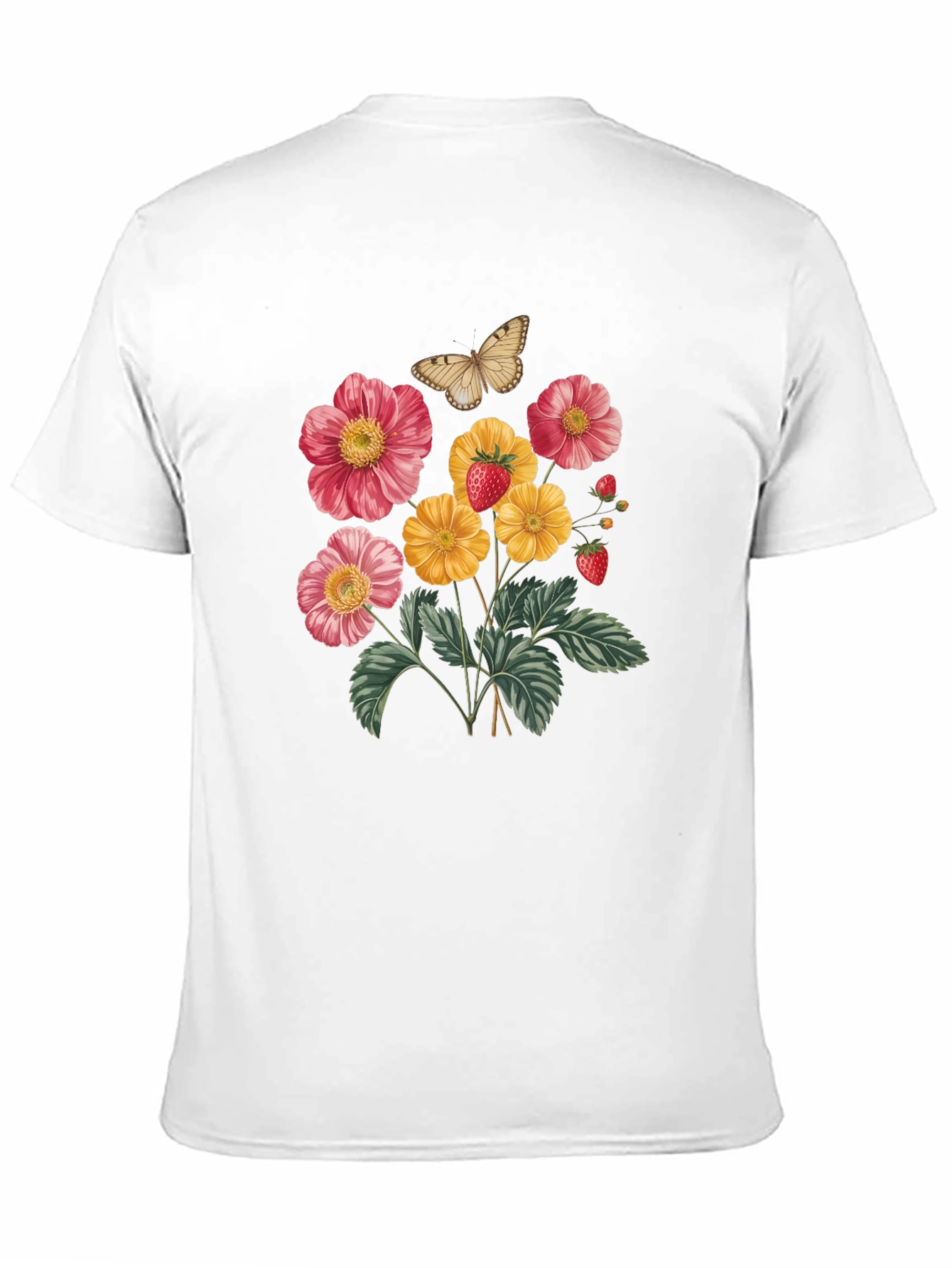 Floral & Butterfly Print Black T-Shirt