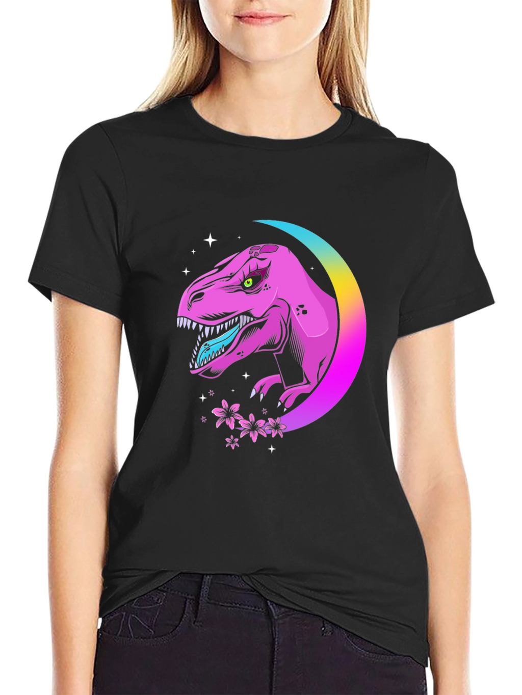 Dino Moon T-Shirt - Black Graphic Tee