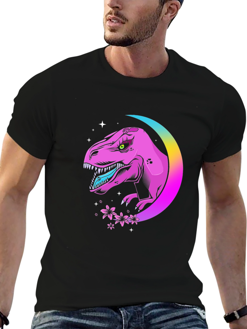 Dino Moon T-Shirt - Black Graphic Tee