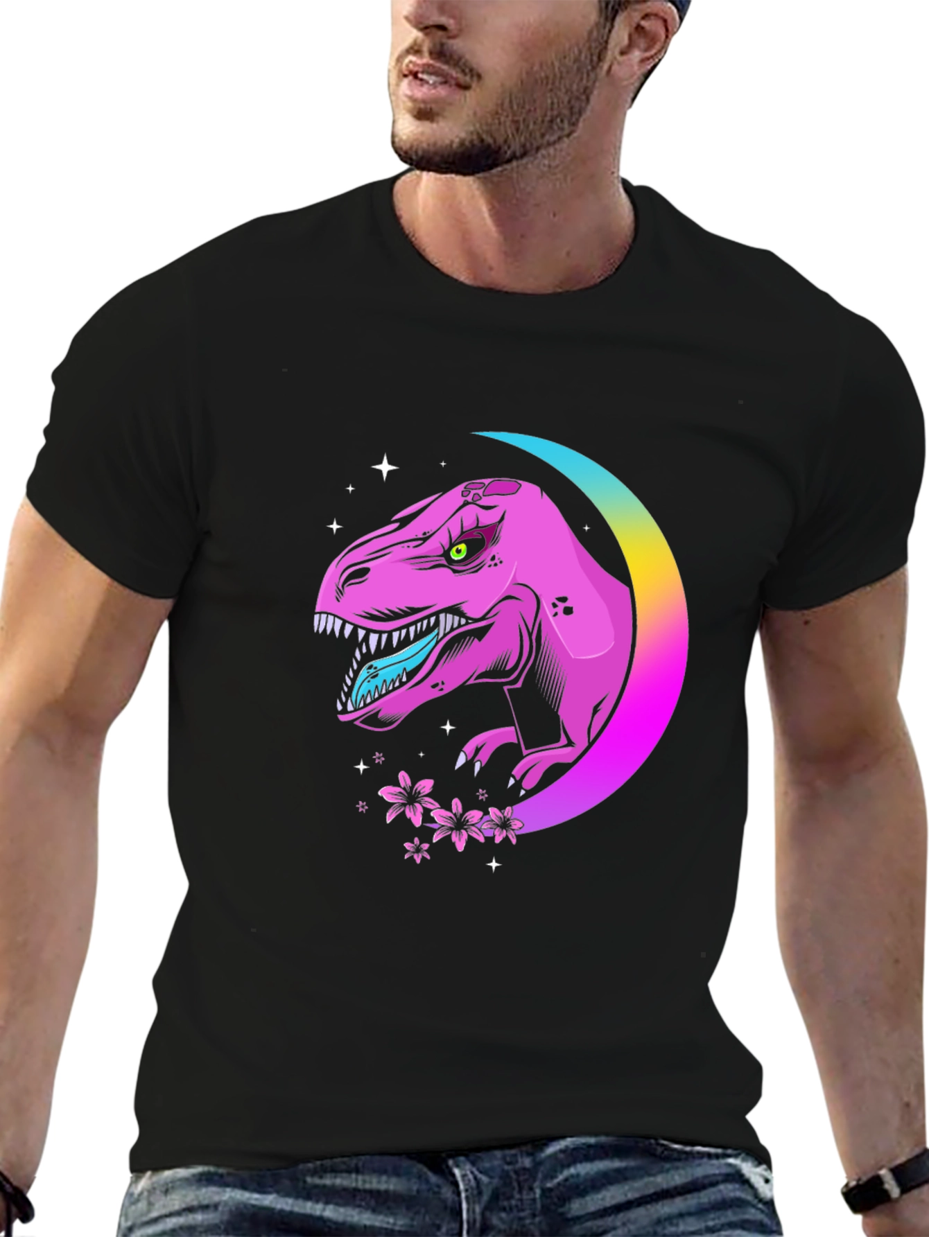 Dino Moon T-Shirt - Black Graphic Tee