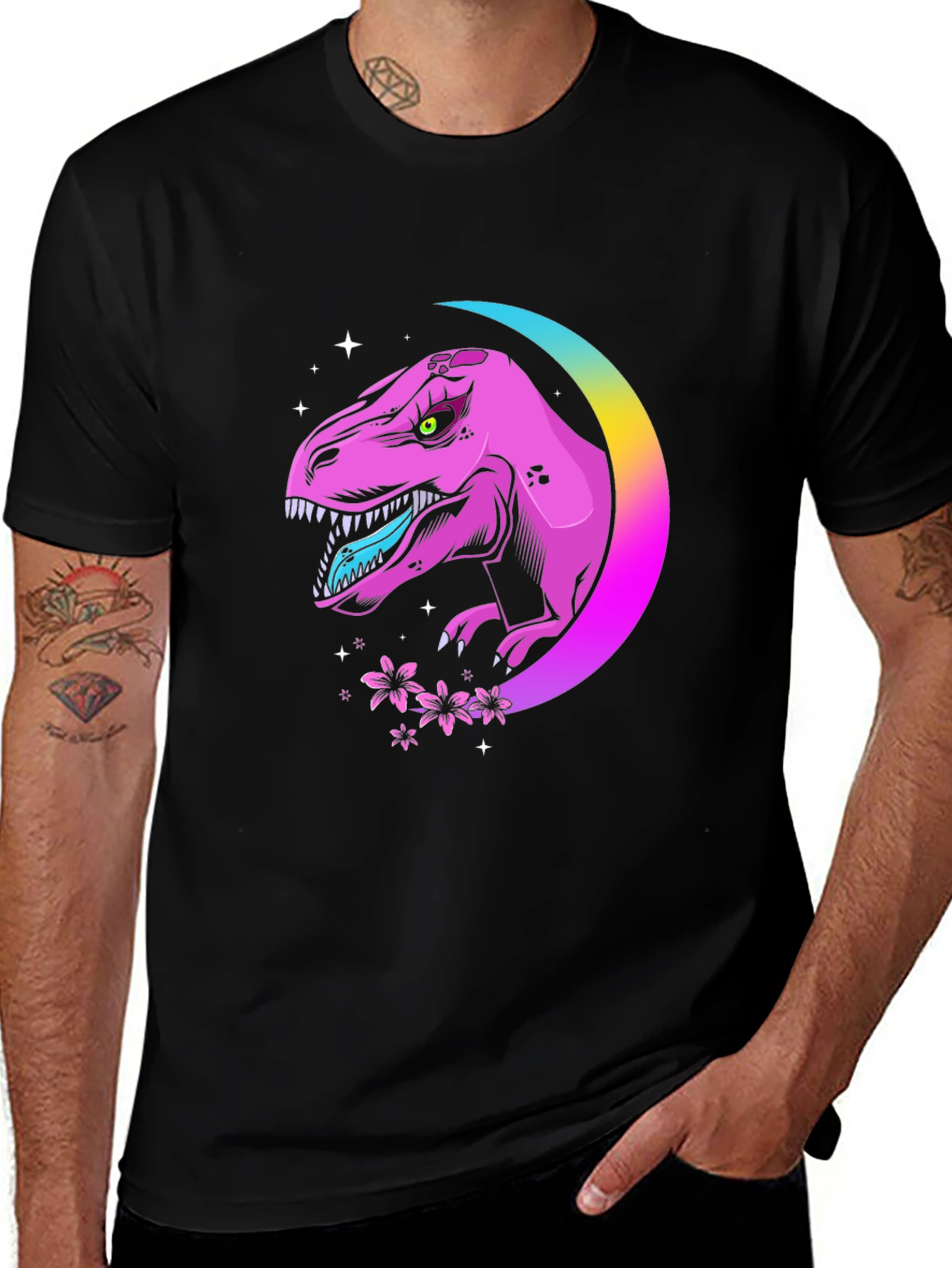 Dino Moon T-Shirt - Black Graphic Tee