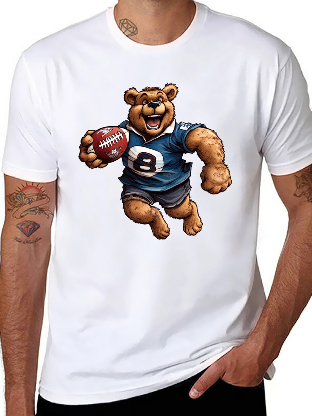 Bear Football Player Graphic T-Shirt