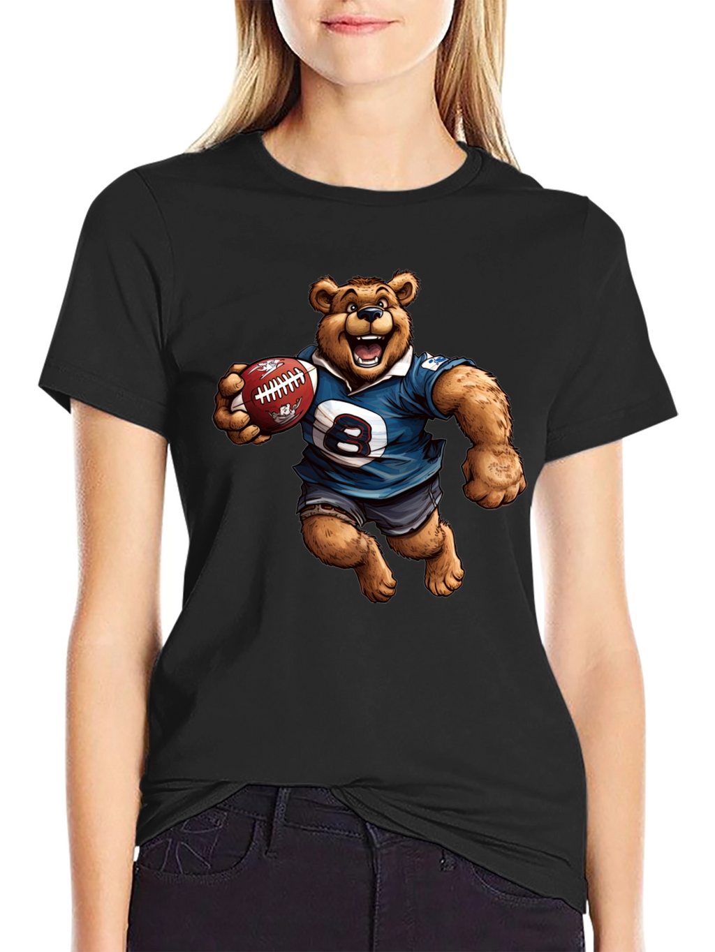 Bear Football Player Graphic T-Shirt