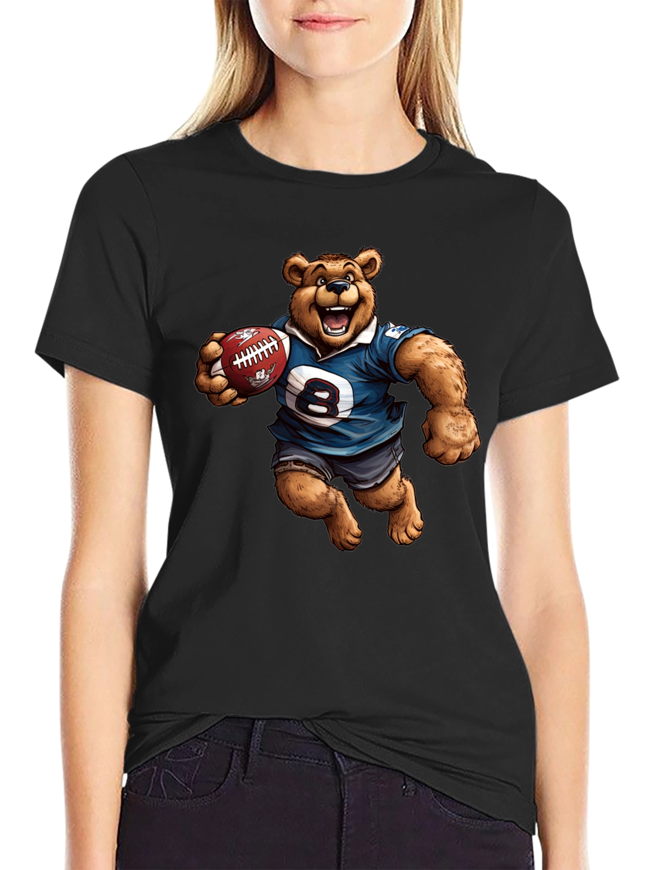 Bear Football Player Graphic T-Shirt