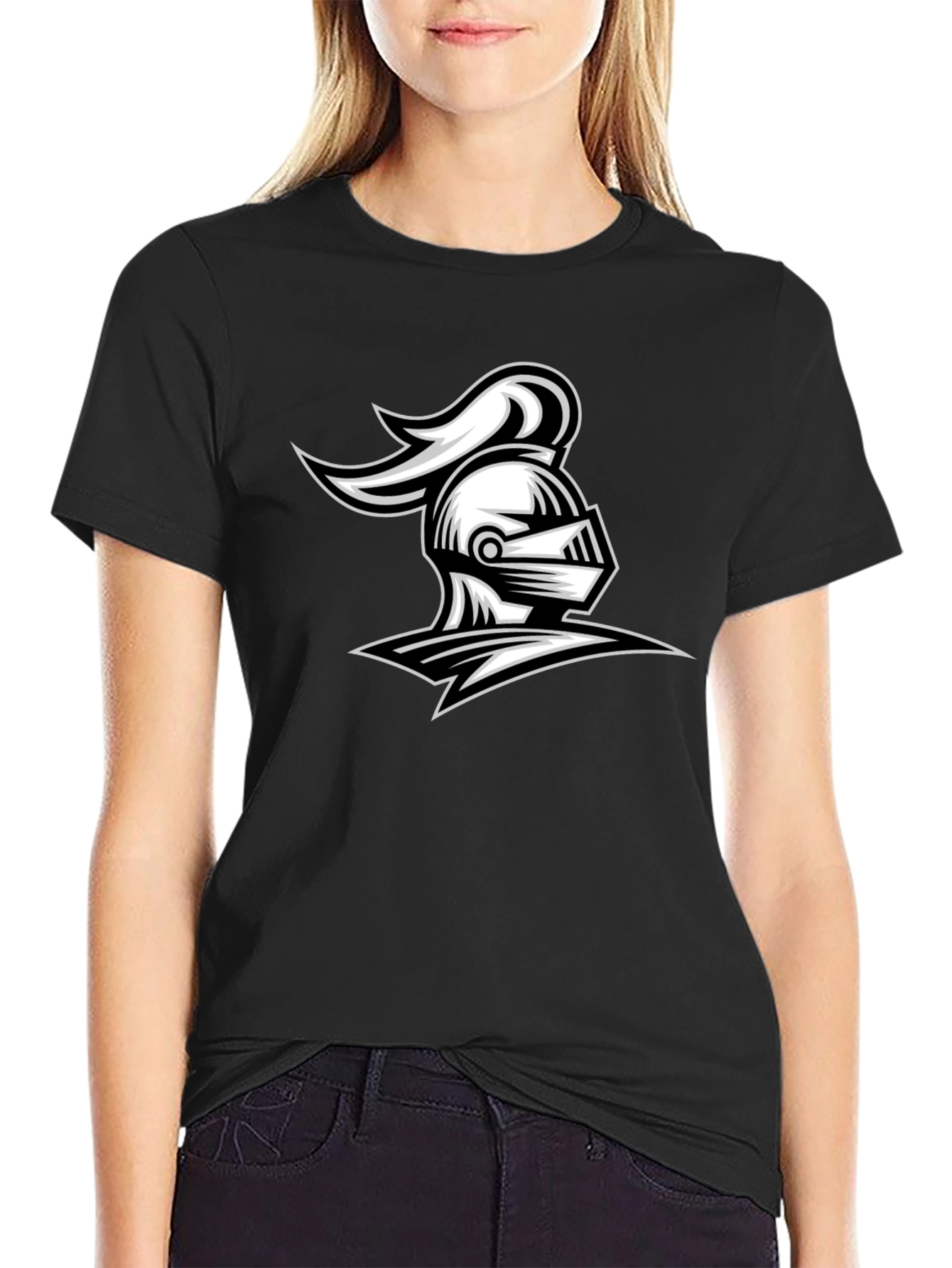 Knight Helmet Graphic Tee - Black Cotton