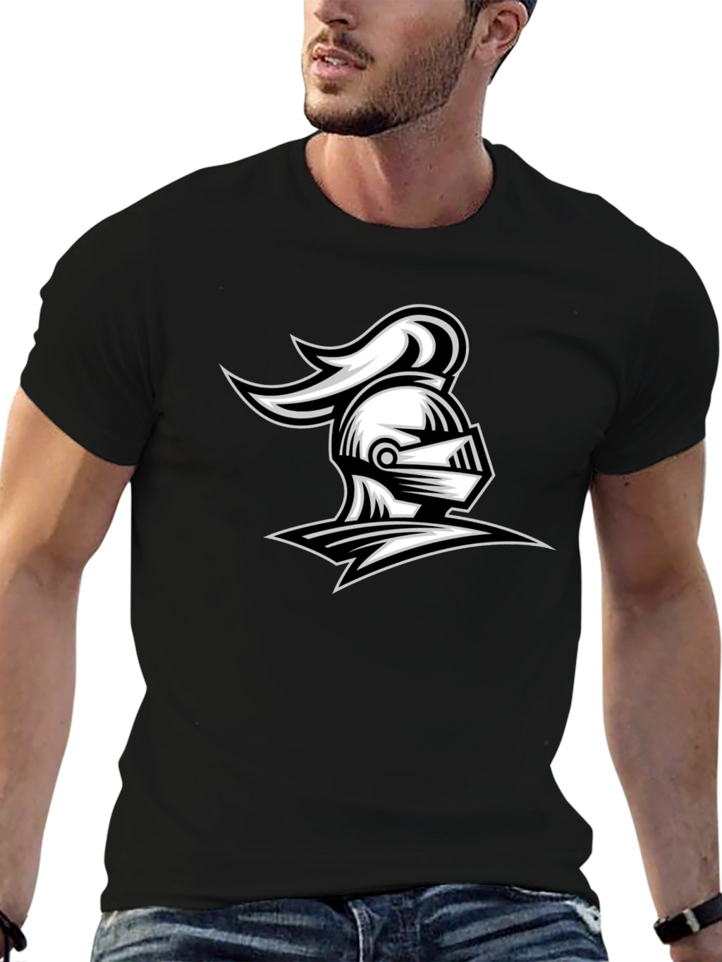 Knight Helmet Graphic Tee - Black Cotton