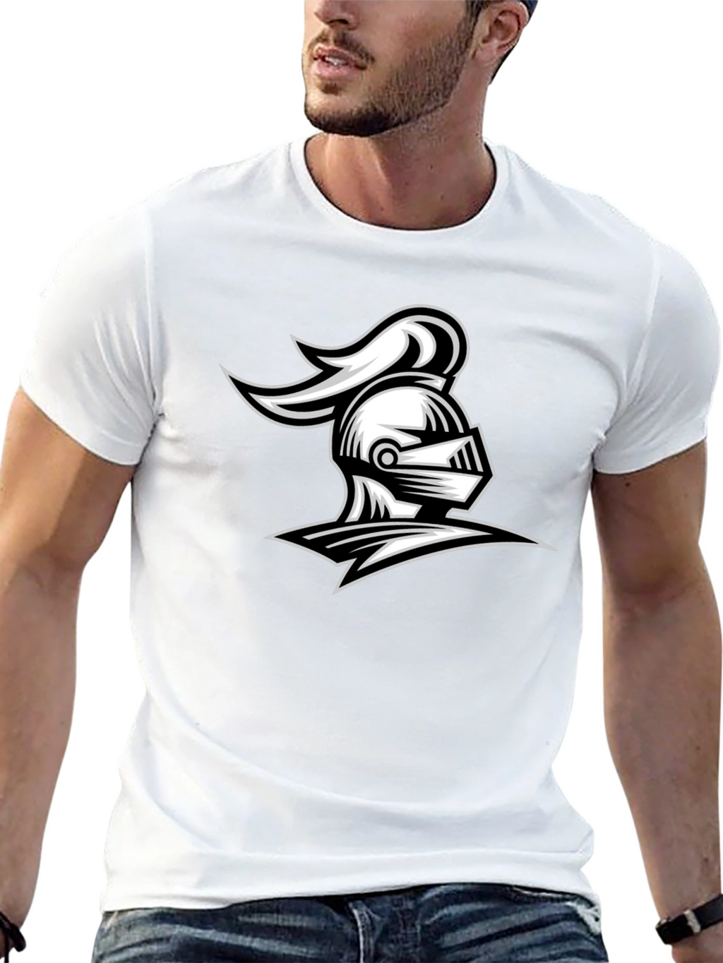 Knight Helmet Graphic Tee - Black Cotton
