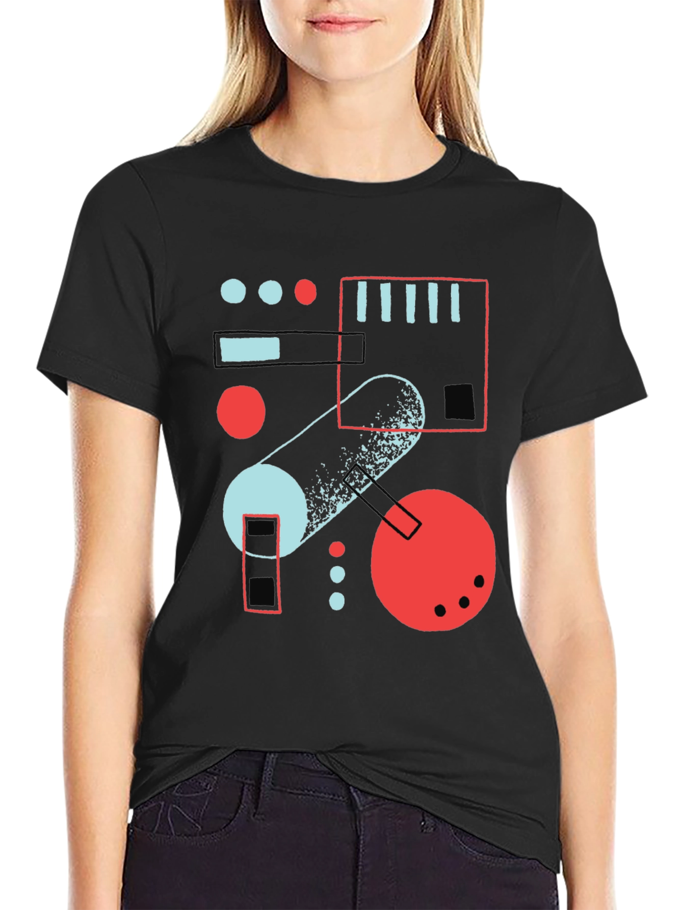 Abstract Geometric Graphic Print Black T-Shirt