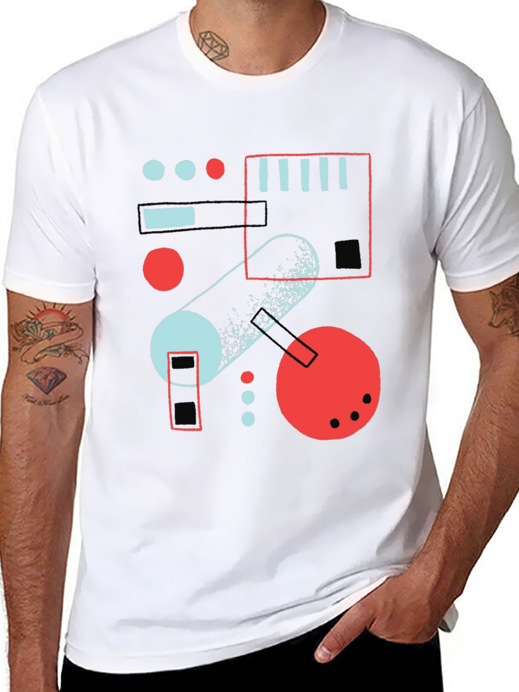 Abstract Geometric Graphic Print Black T-Shirt