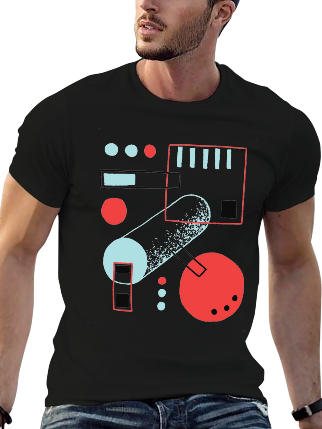 Abstract Geometric Graphic Print Black T-Shirt
