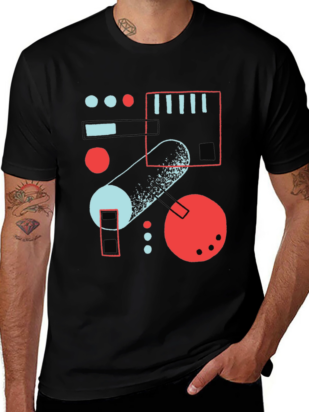 Abstract Geometric Graphic Print Black T-Shirt