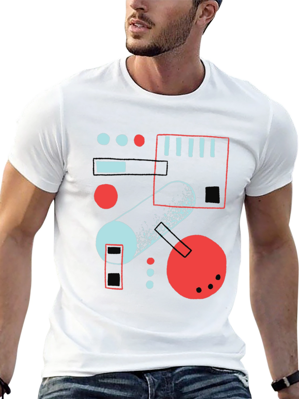Abstract Geometric Graphic Print Black T-Shirt