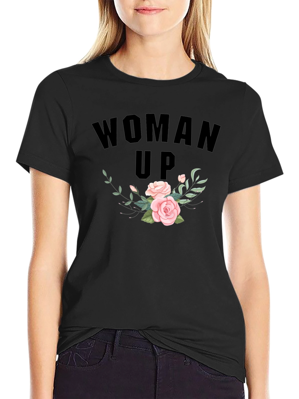 Woman Up Floral Graphic Tee - Empowering Fashion
