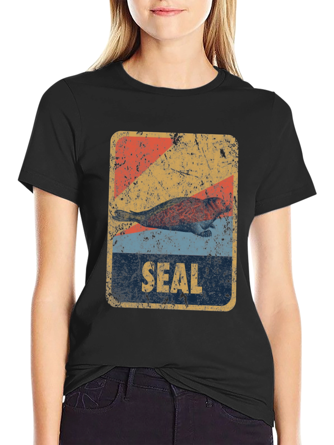 Retro Seal Graphic T-Shirt - Distressed Design