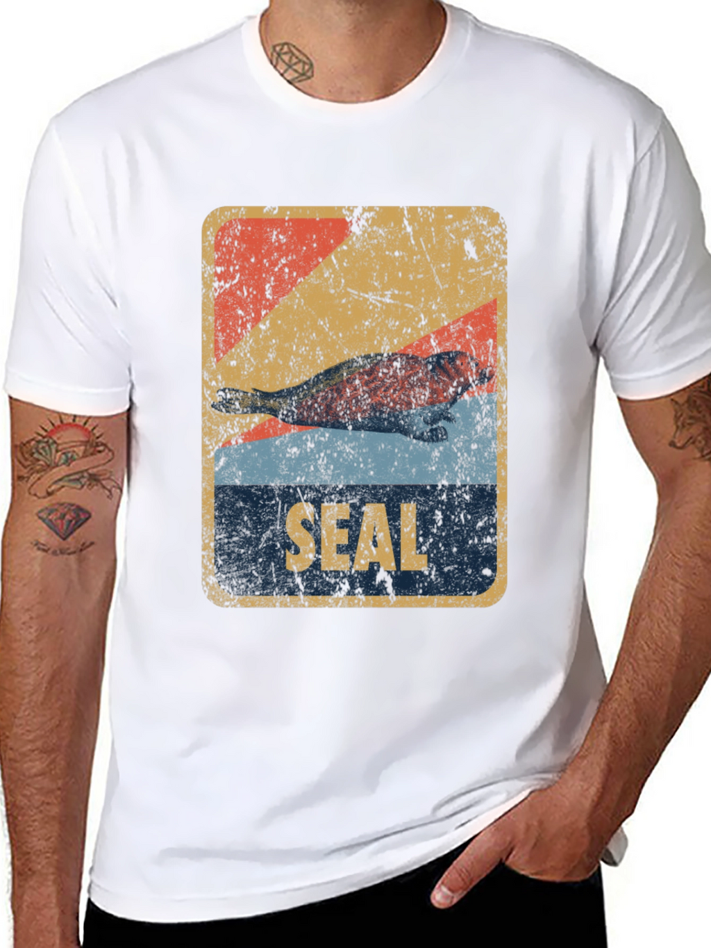 Retro Seal Graphic T-Shirt - Distressed Design