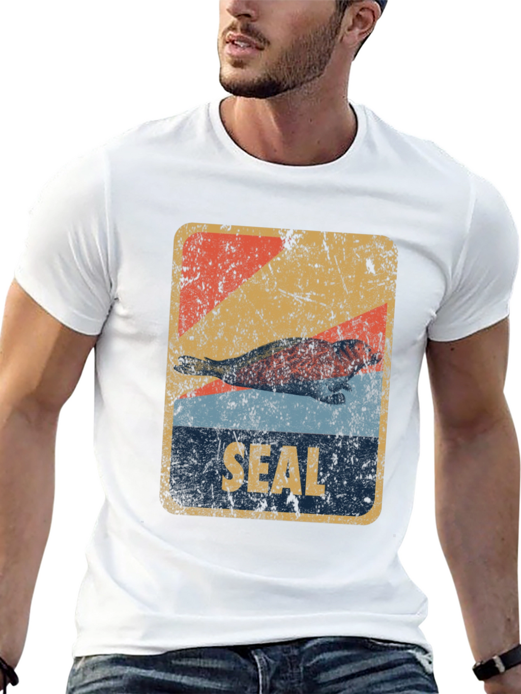 Retro Seal Graphic T-Shirt - Distressed Design