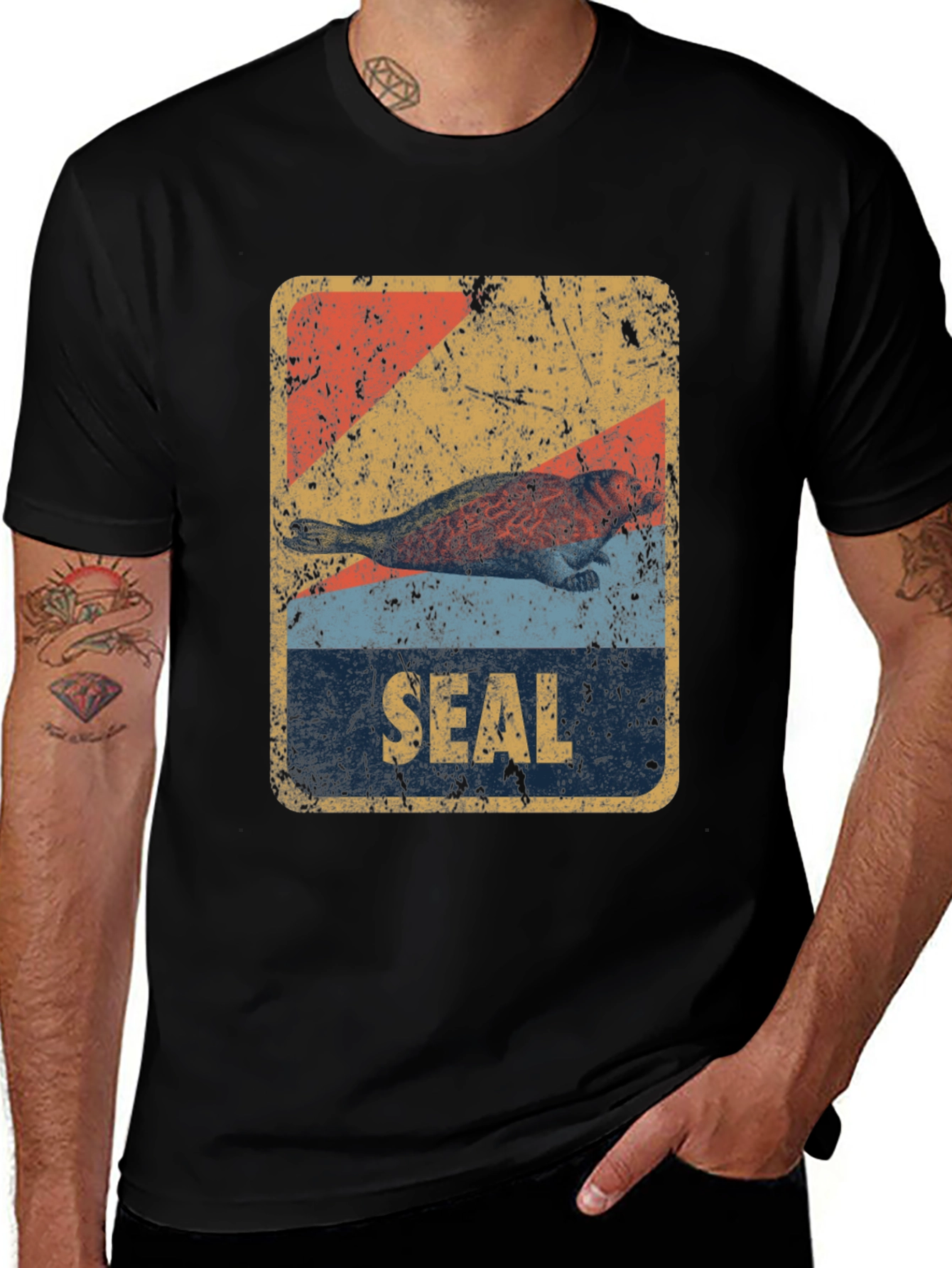 Retro Seal Graphic T-Shirt - Distressed Design