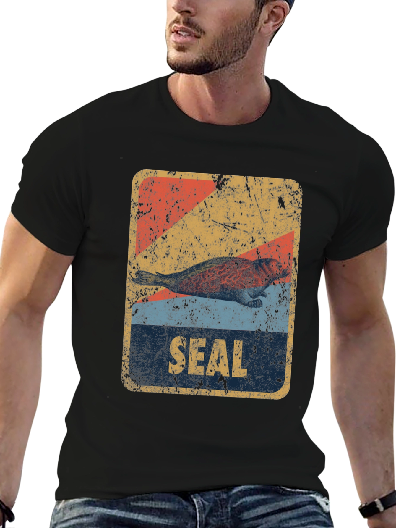 Retro Seal Graphic T-Shirt - Distressed Design