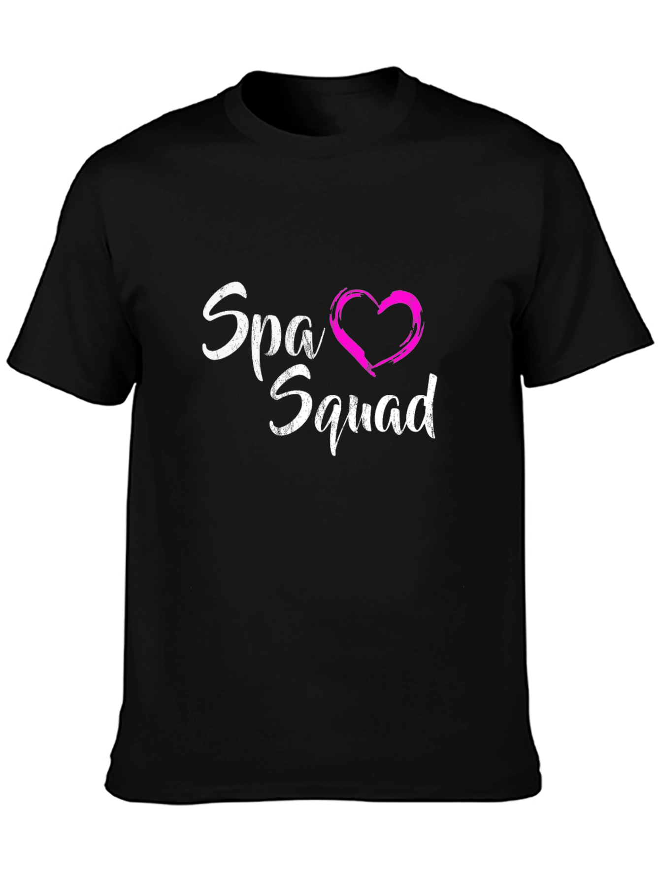 Spa Squad T-Shirt - Black Crew Neck Tee with Pink Heart