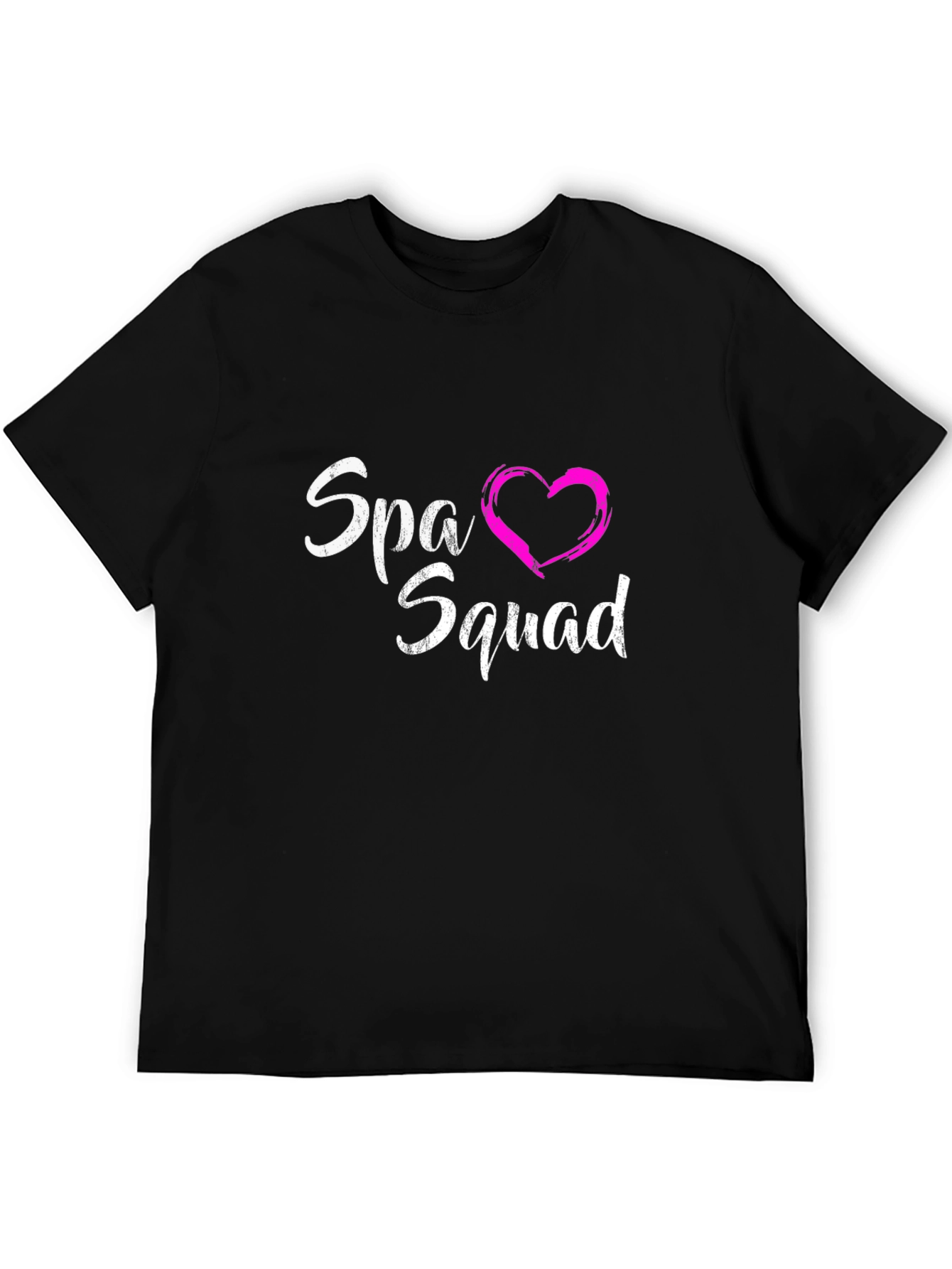 Spa Squad T-Shirt - Black Crew Neck Tee with Pink Heart