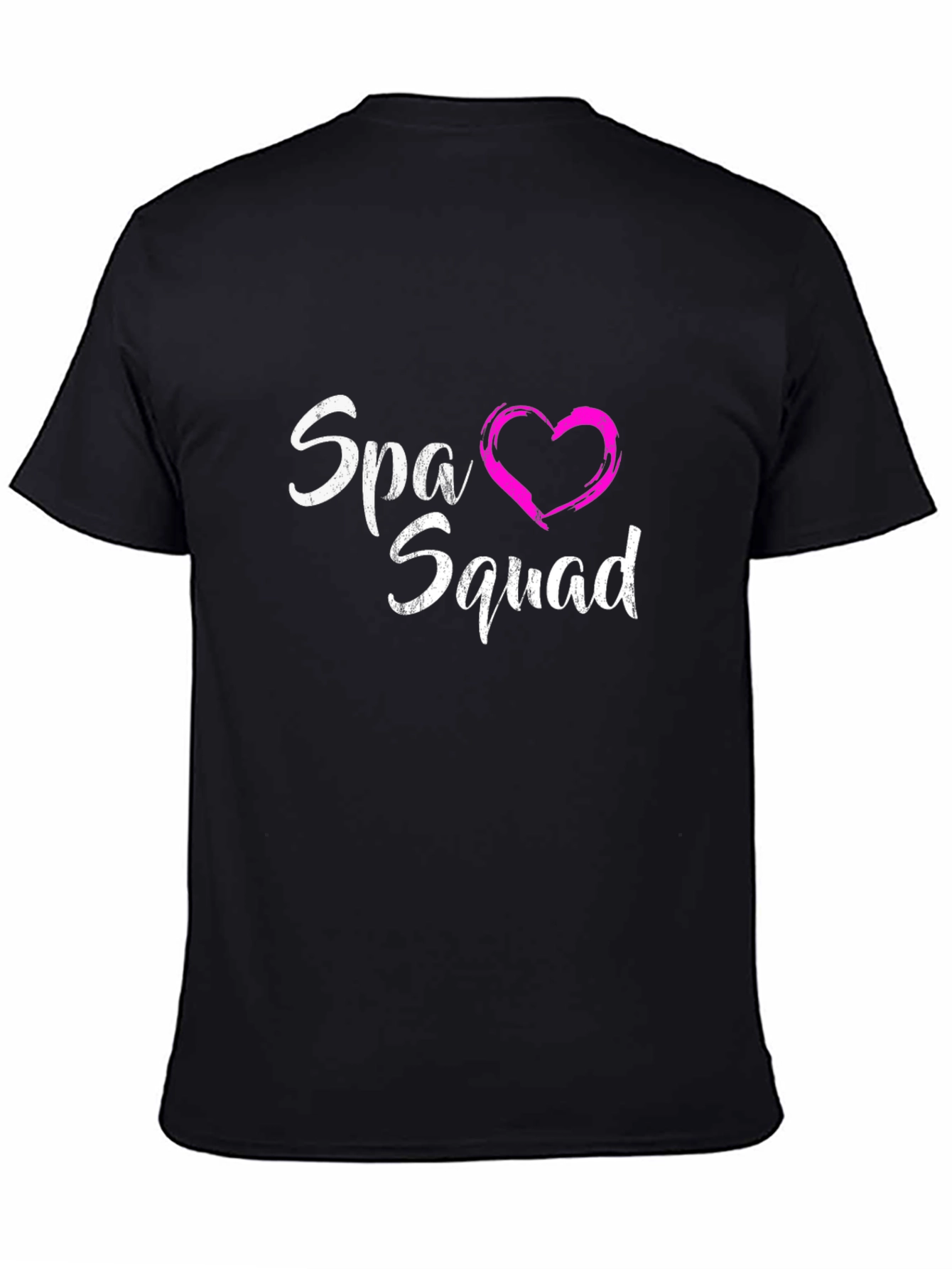 Spa Squad T-Shirt - Black Crew Neck Tee with Pink Heart