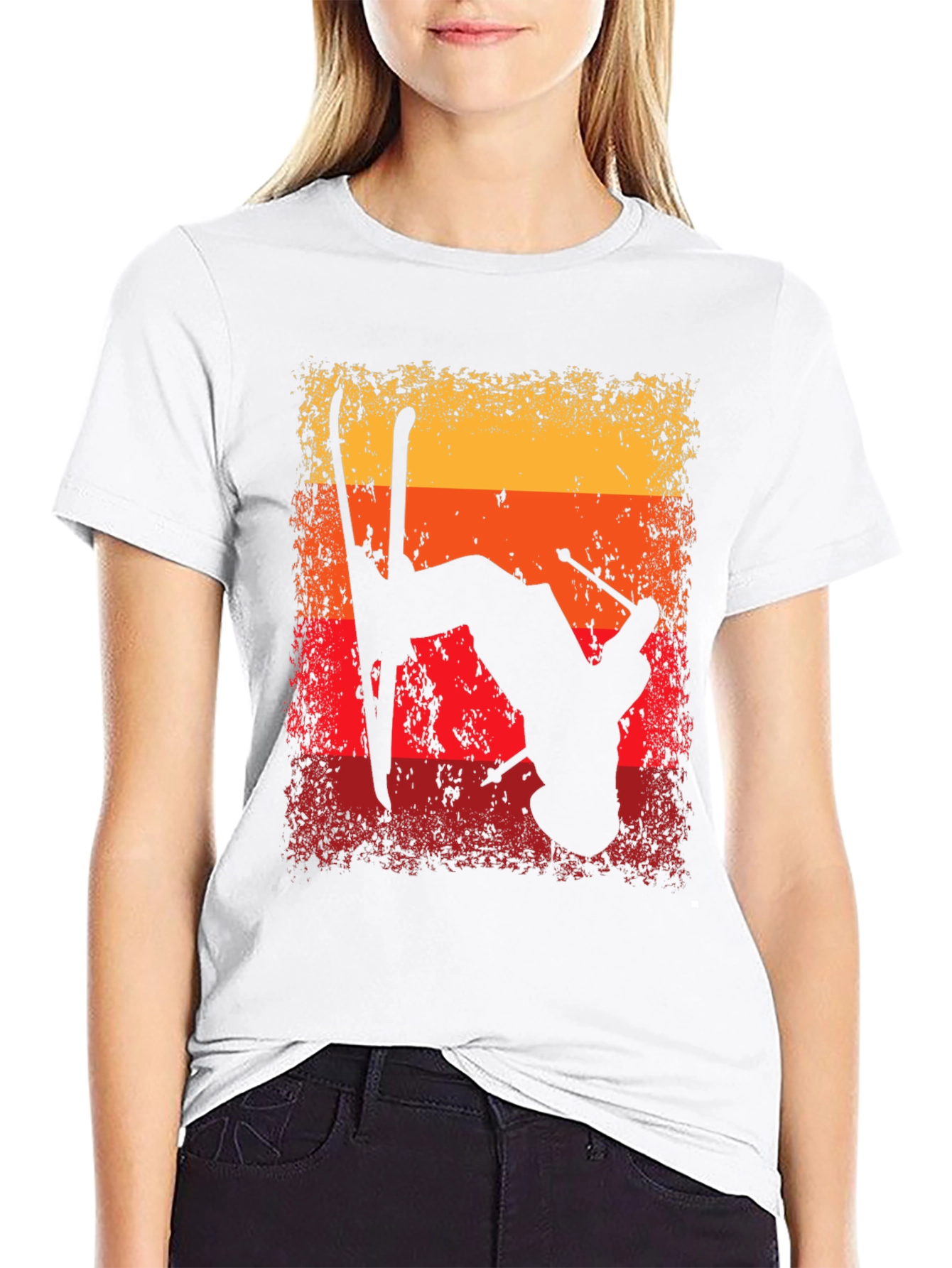 Retro Skiing Silhouette Graphic T-Shirt