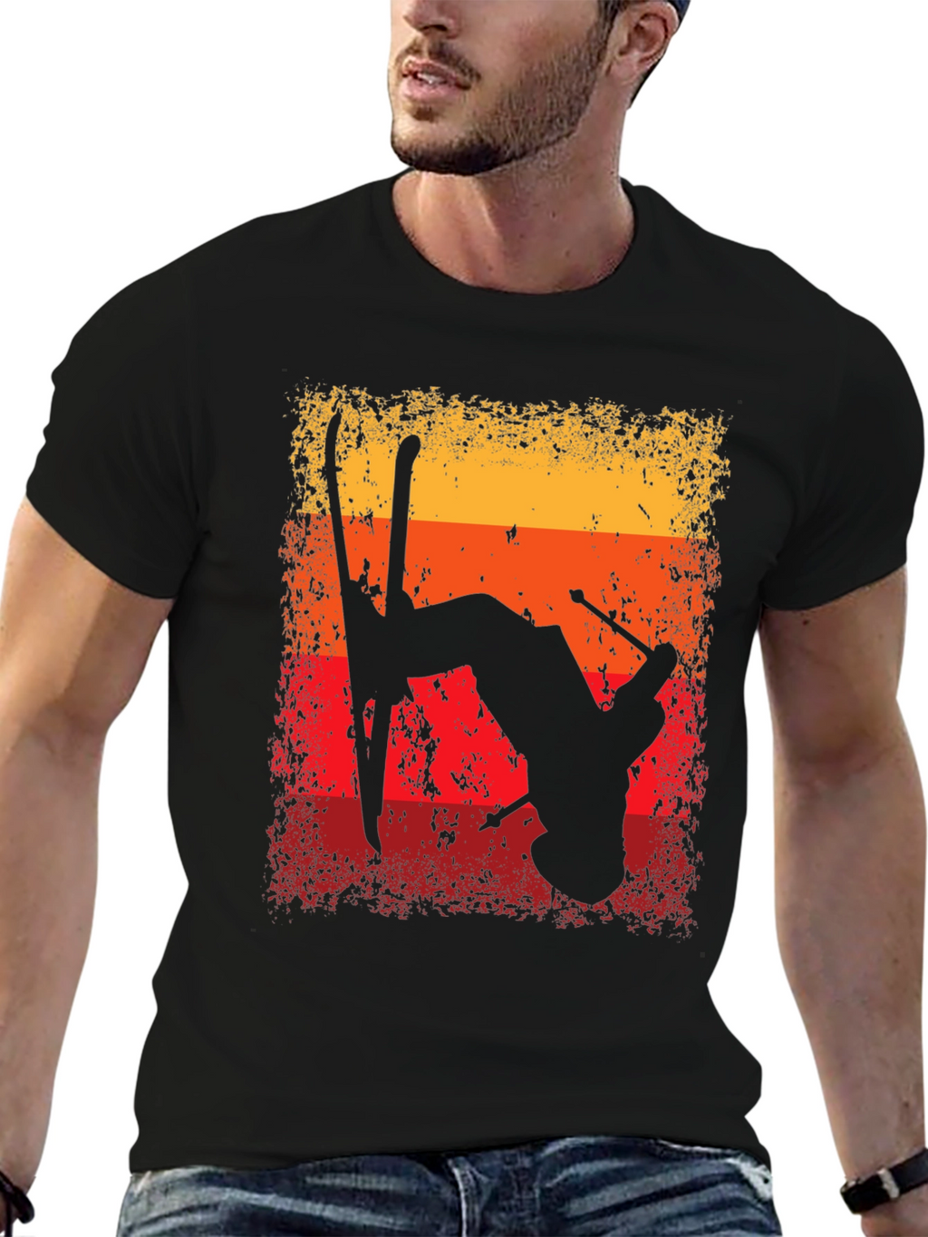 Retro Skiing Silhouette Graphic T-Shirt