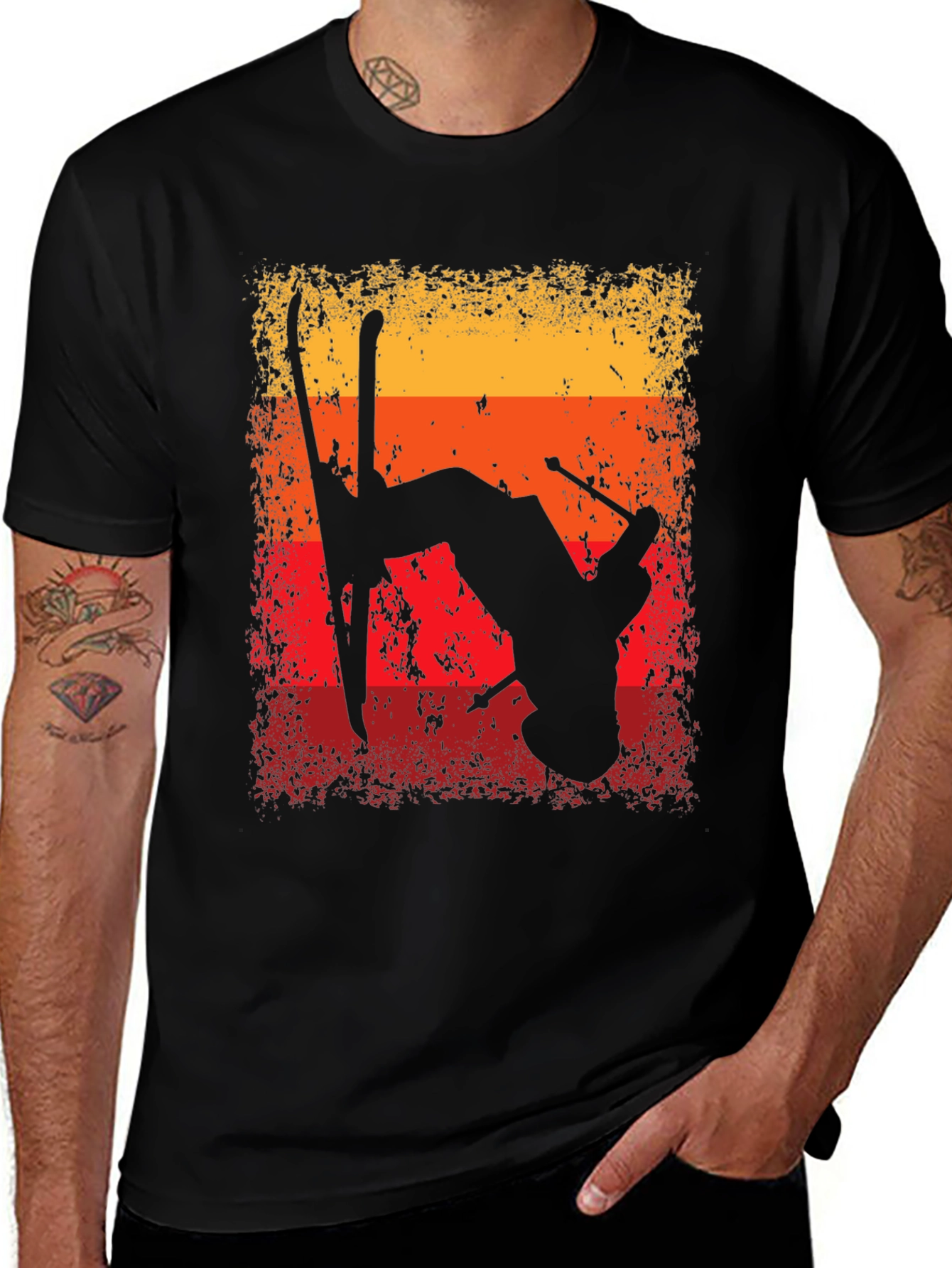 Retro Skiing Silhouette Graphic T-Shirt