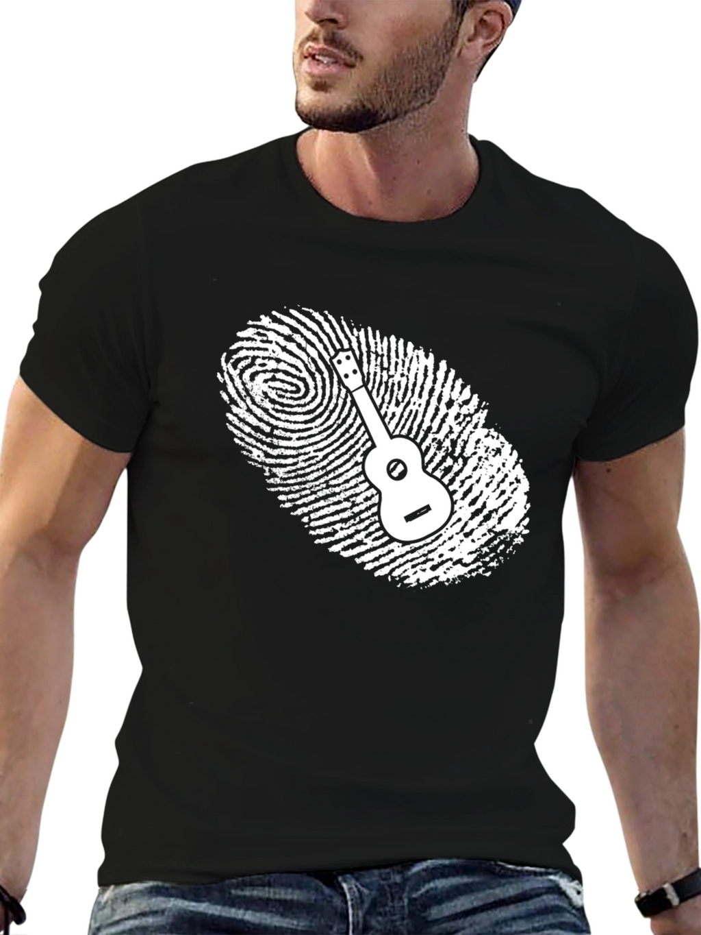 Unique Guitar Fingerprint Graphic T-Shirt