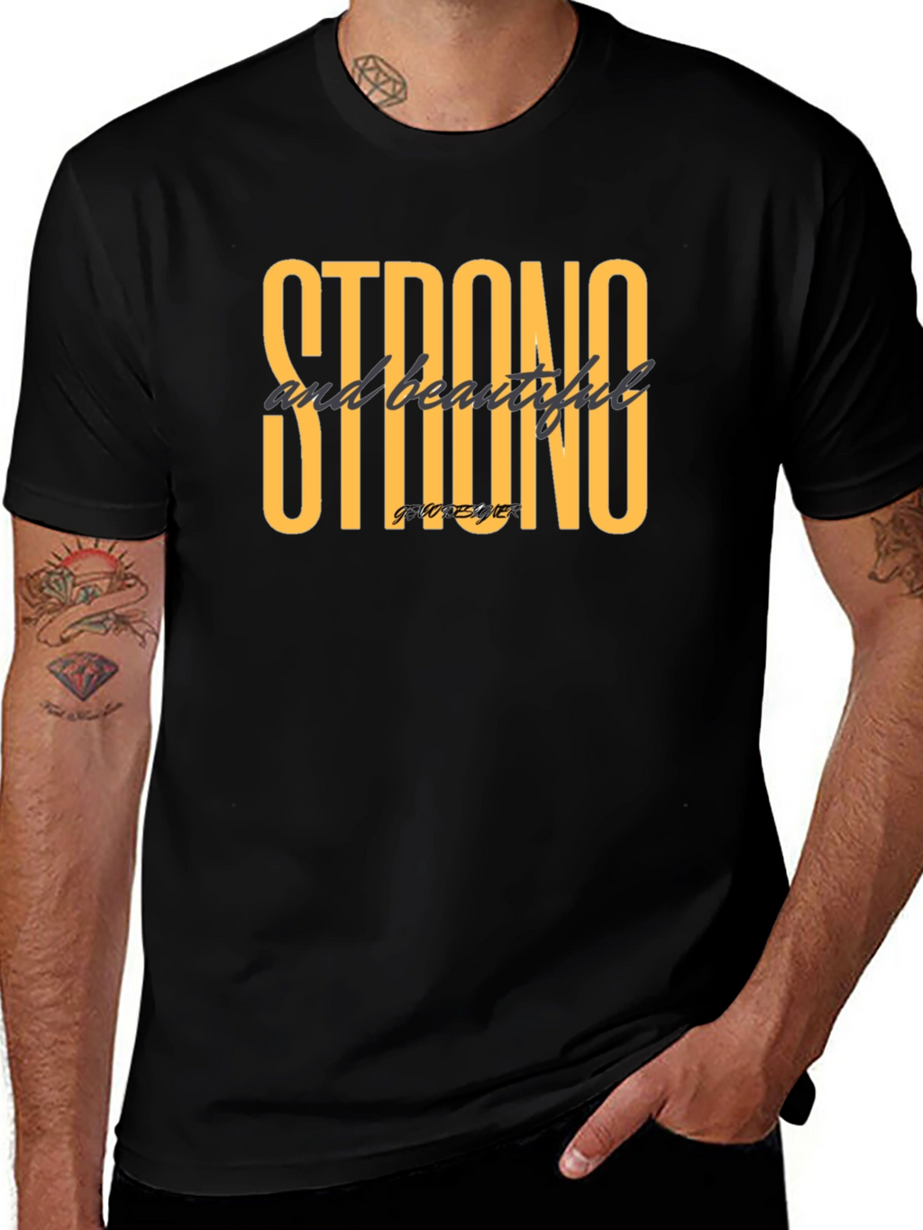 Strong & Beautiful Graphic Tee - Stylish Black T-Shirt