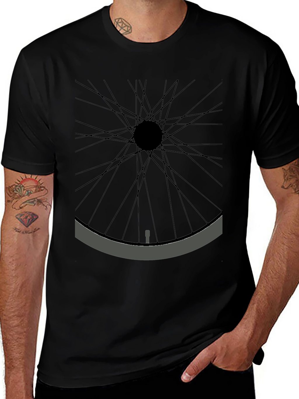 Minimalist Bicycle Wheel Graphic Tee - Black