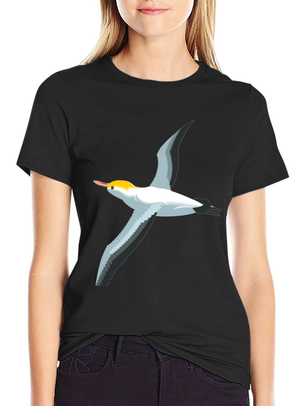 Black T-Shirt with Bird Graphic