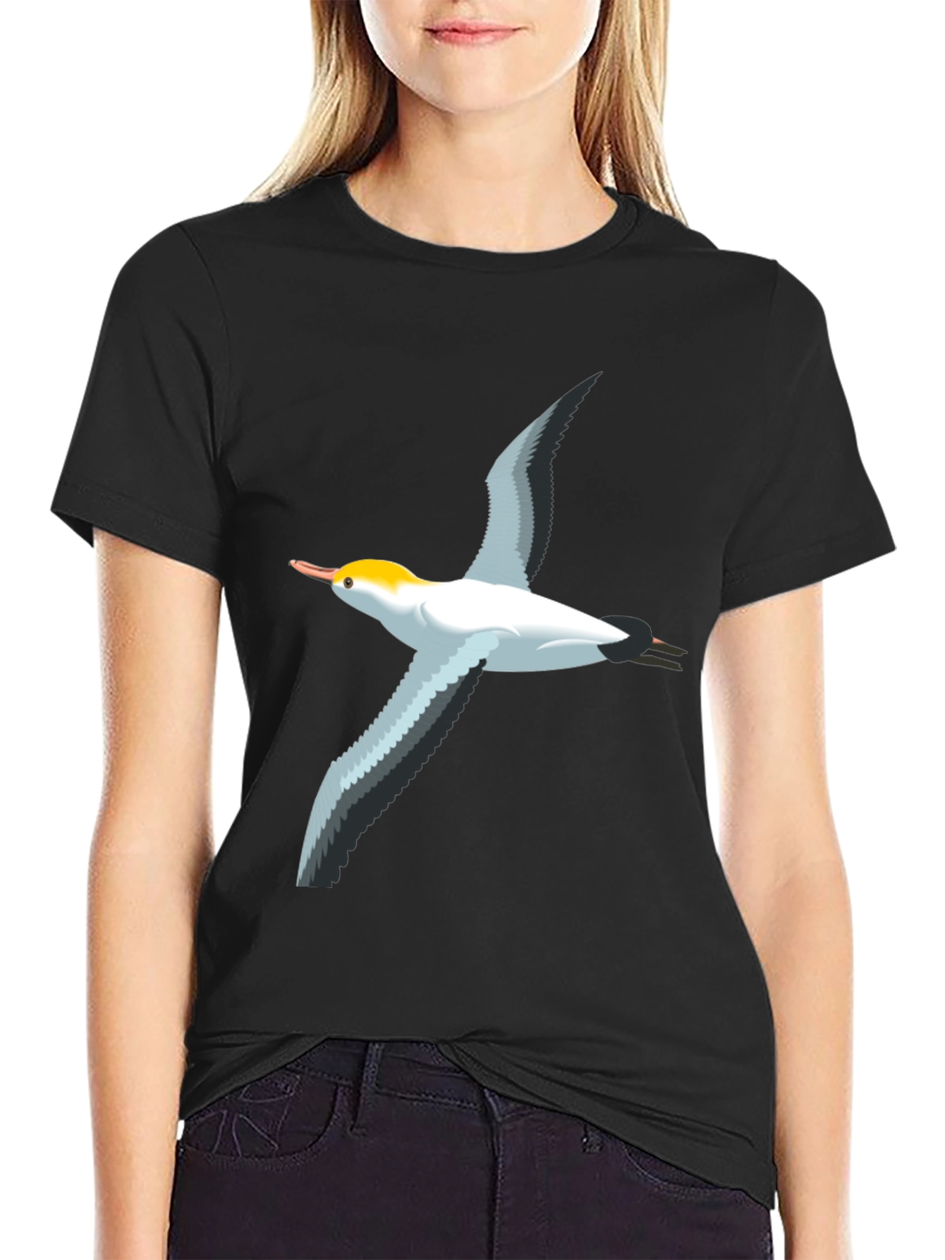 Black T-Shirt with Bird Graphic