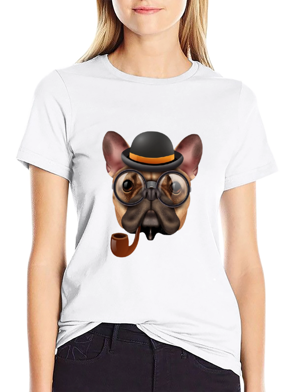 Dapper Dog T-Shirt - Bulldog with Hat & Pipe