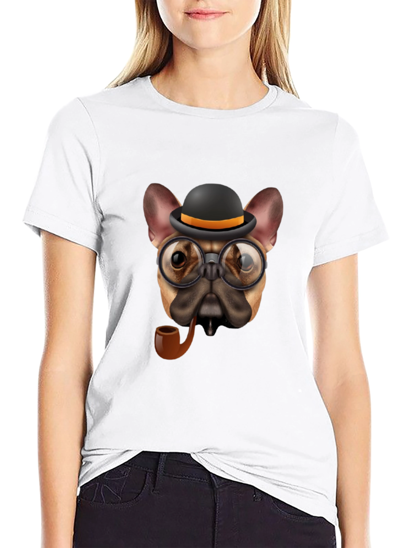 Dapper Dog T-Shirt - Bulldog with Hat & Pipe