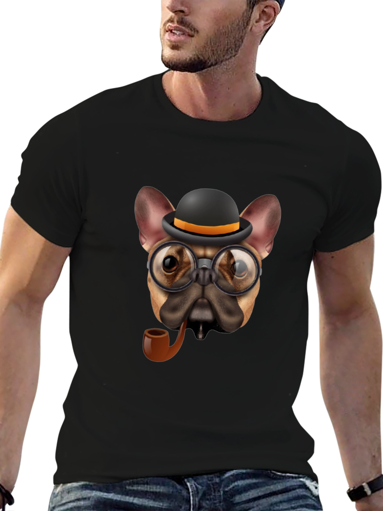 Dapper Dog T-Shirt - Bulldog with Hat & Pipe