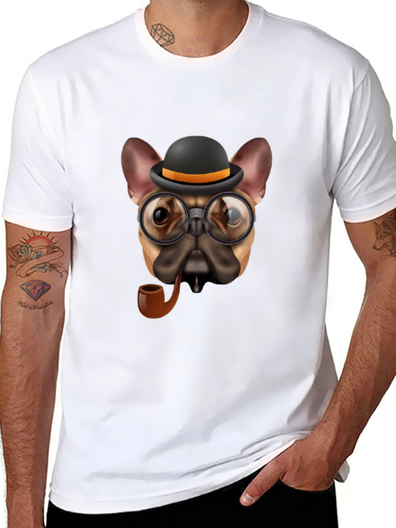 Dapper Dog T-Shirt - Bulldog with Hat & Pipe