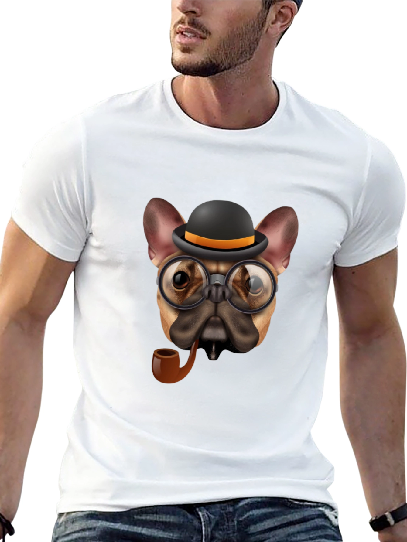 Dapper Dog T-Shirt - Bulldog with Hat & Pipe