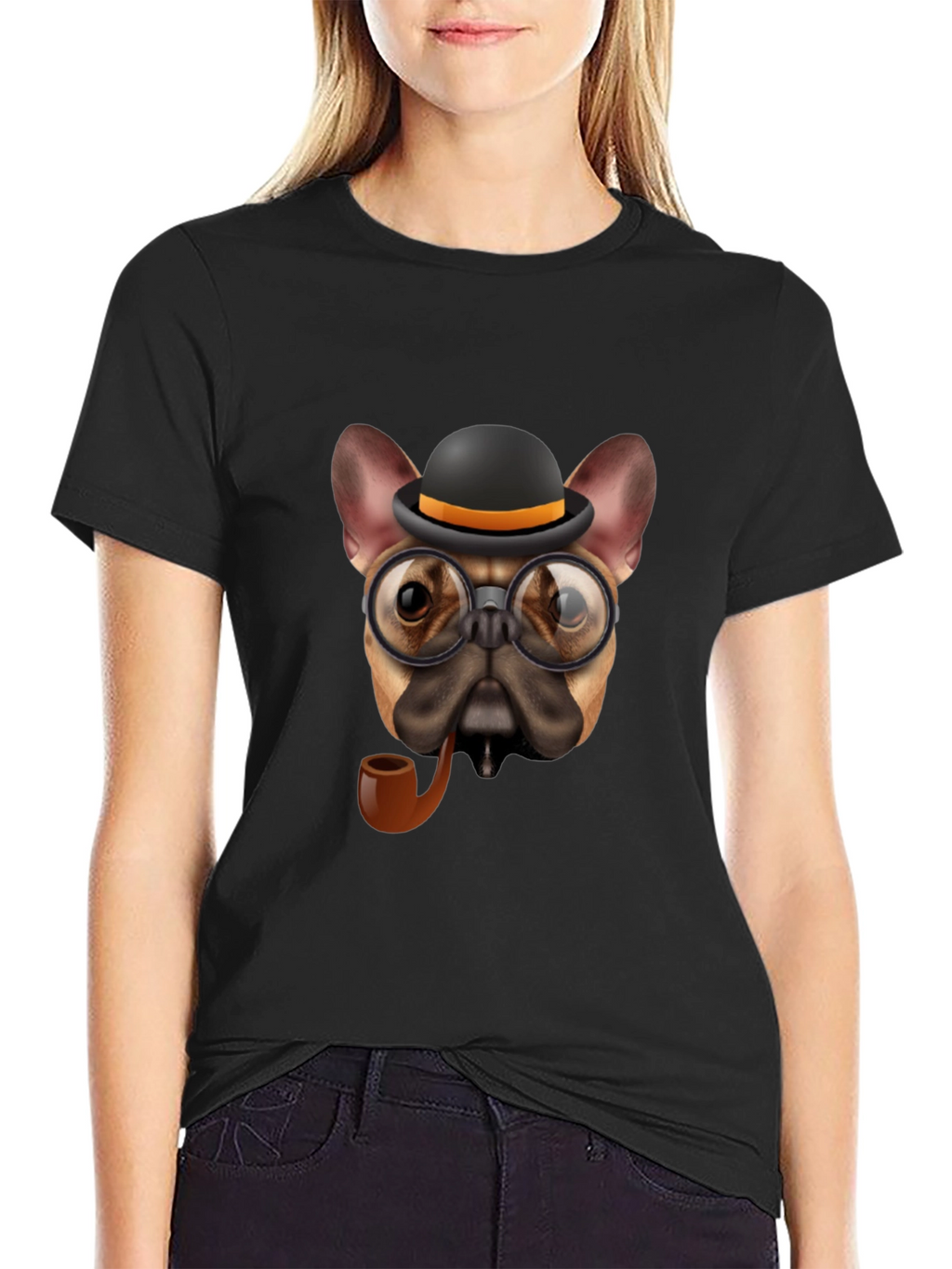 Dapper Dog T-Shirt - Bulldog with Hat & Pipe